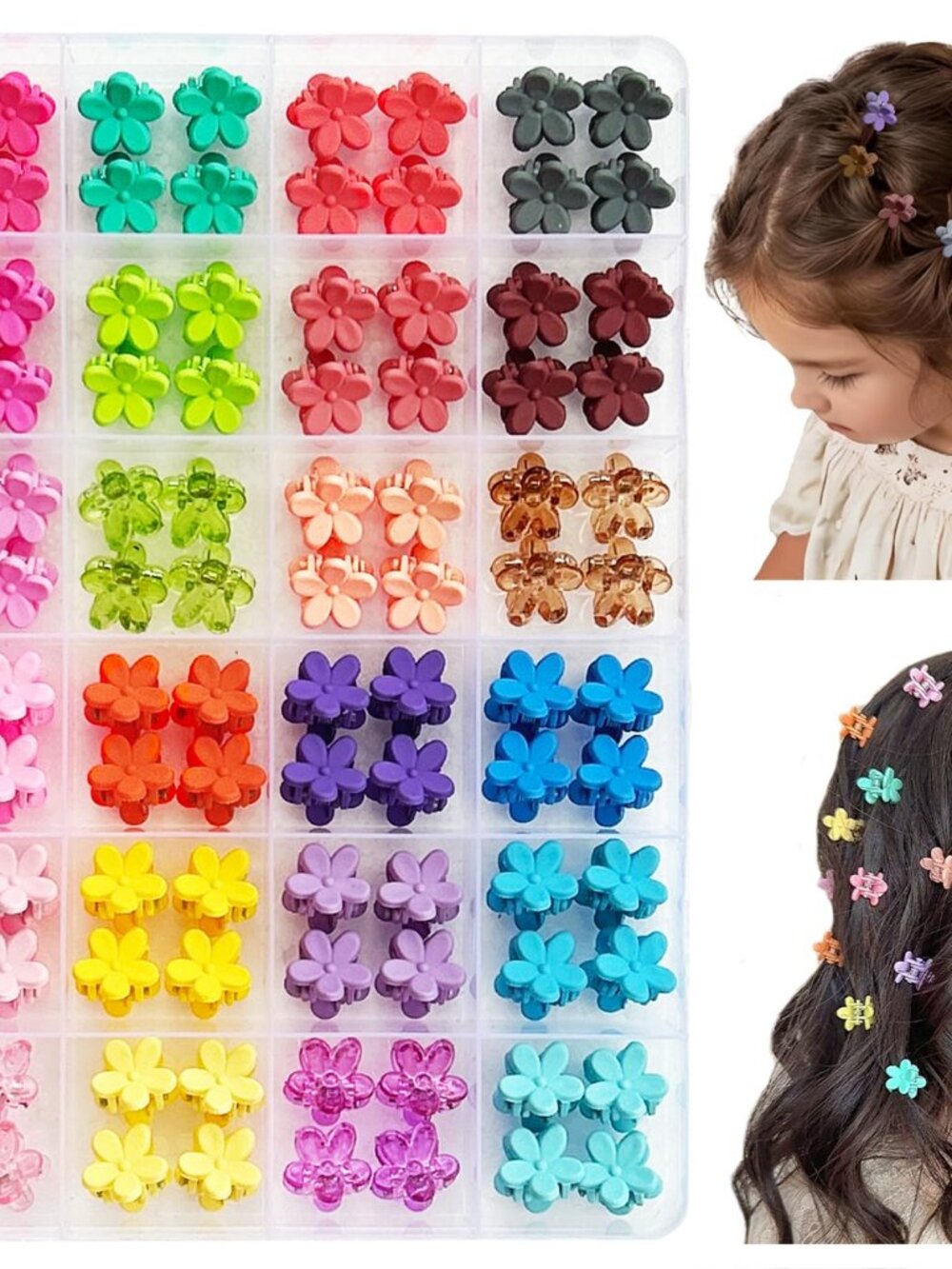 96pcs Baby Girl Hair Clips - 24 Multicolors Mini Flower Claw Clips in Organizer